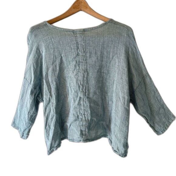 Nina Kendosa Paris Linen Blend Blouse Button Up Light Green 3/4 sleeve *READ* - Picture 2 of 6